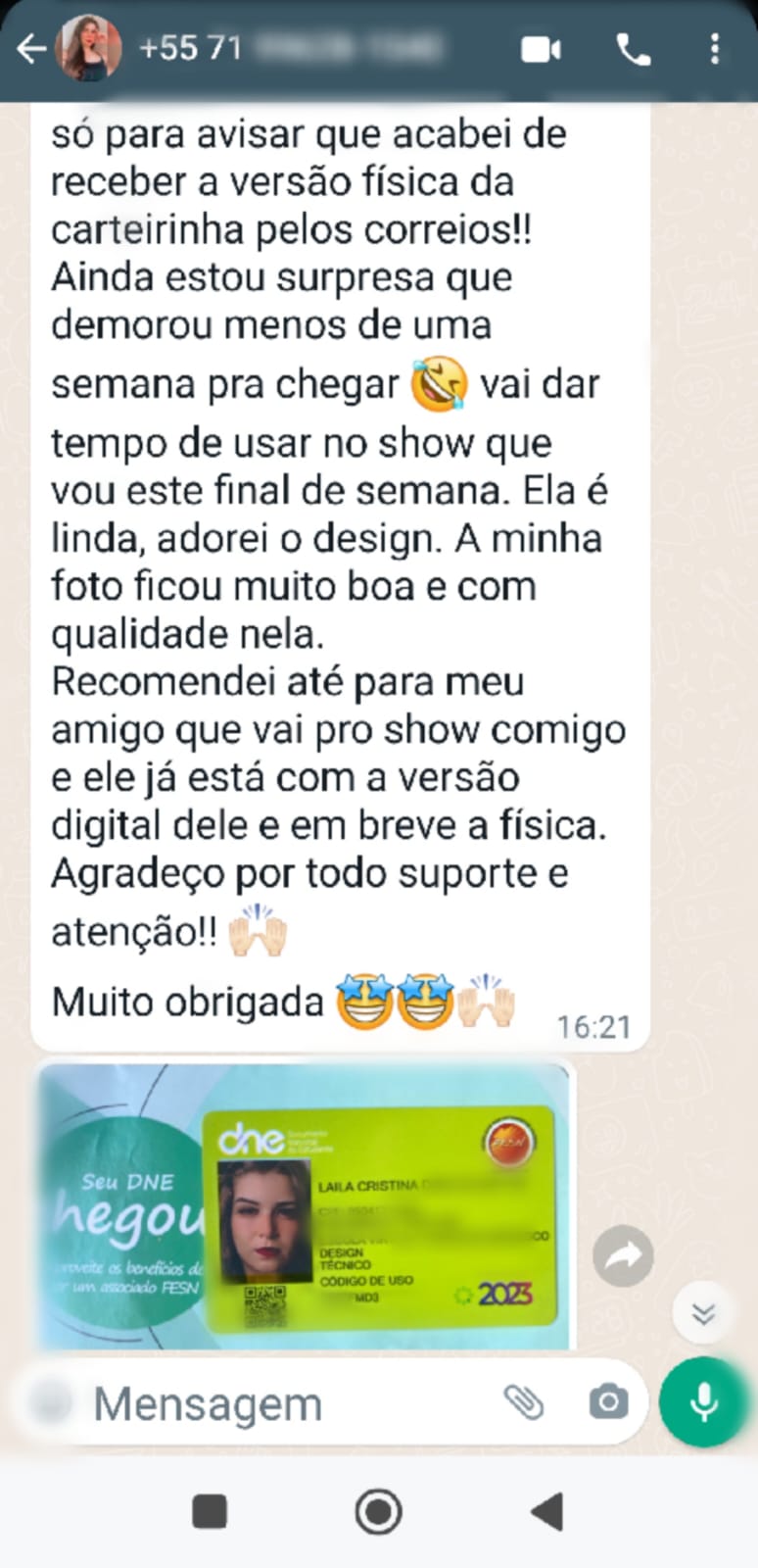Depoimento de estudante 1