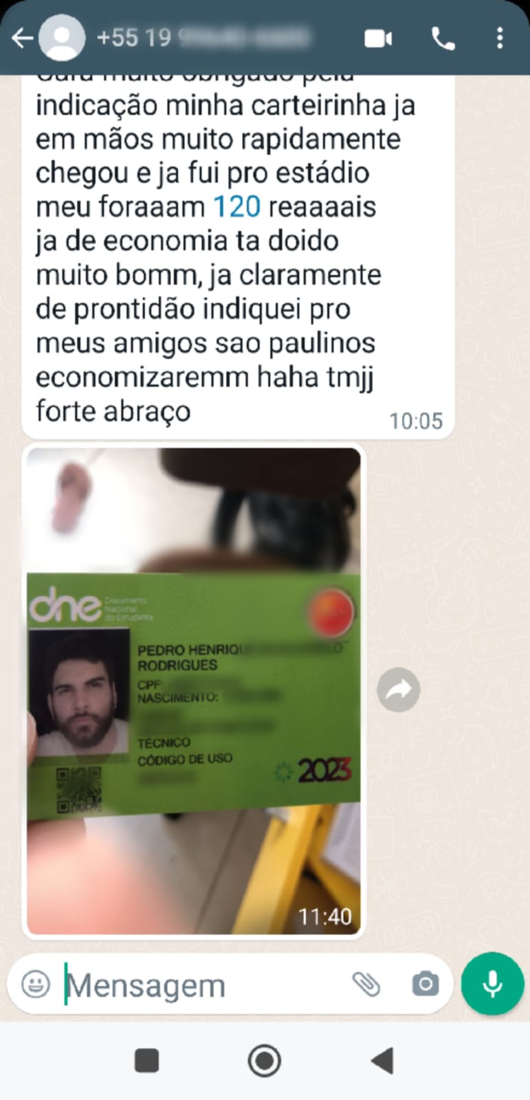 Depoimento de estudante 3